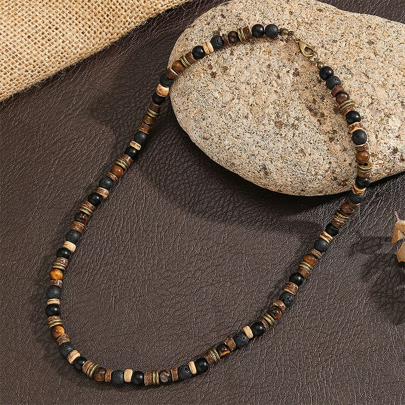 Bohemian Hip Hop Men's Necklace Handmade Beaded Choker Stone Coconut Shell Wooden Beads Jewelry
