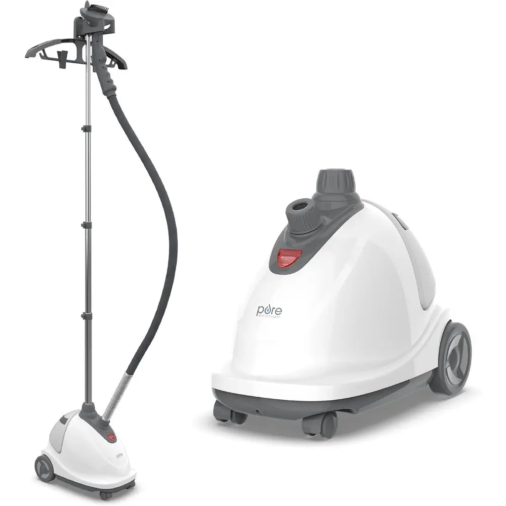 

Extra-Large Fabric Steamer - Fast 45-Second Heat Up, 1/2-Gallon Tank for 1 Hour Use; Includes Wheels, Hanger, and Brush
