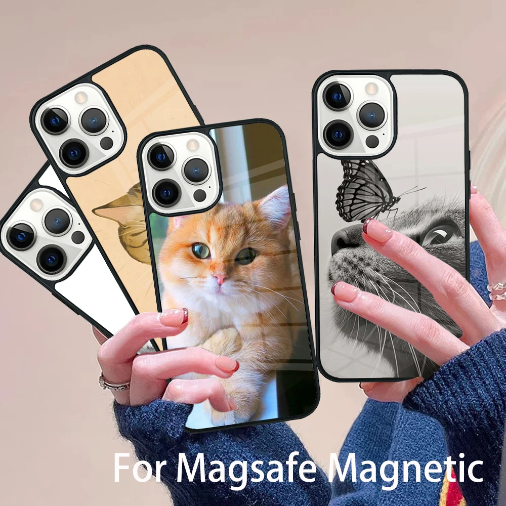 

Cute Animals Cats Pattern Phone Case Magesafe Magnetic Wireless Charge Cover For IPhone 16 11 12 13 14 15 Pro Max Plus Mini