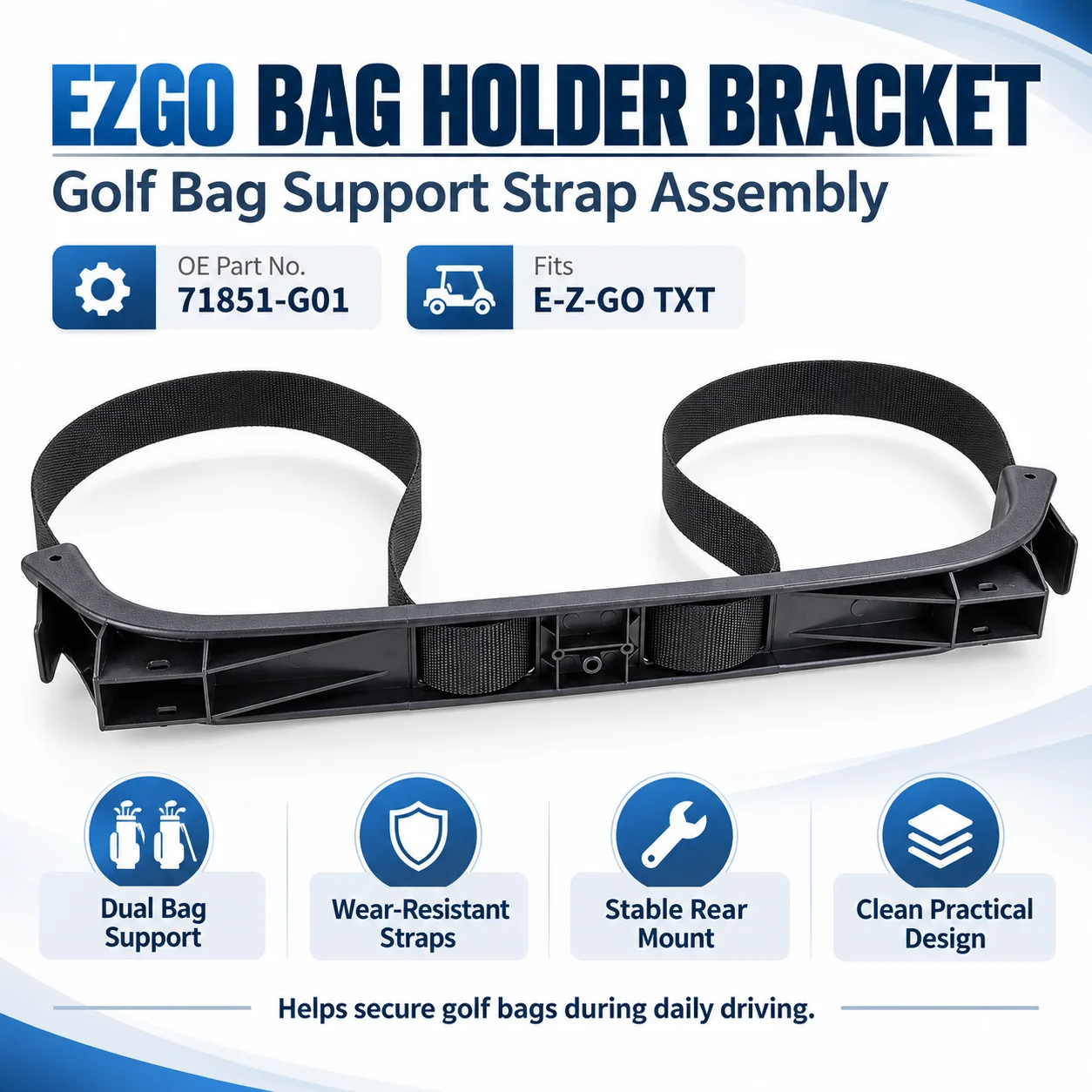 Strap Style Golf Bag Bracket, Replacement OEM#1013935 Fit for Club Car DS Golf Cart & Electric Bus