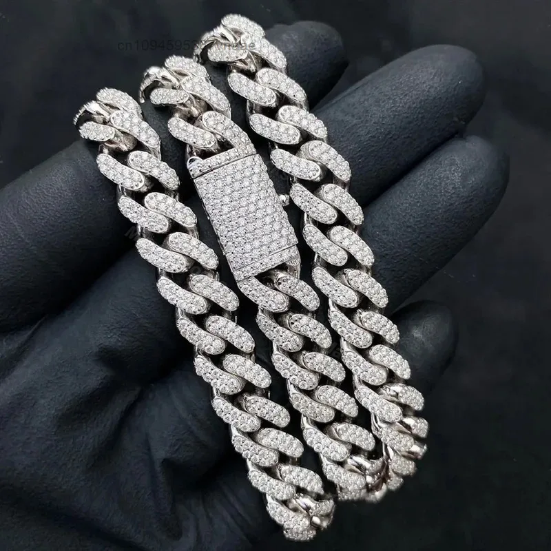 Two Rows Iced Out 10mm Moissanite Chain Miami 925 Sterling Silver VVS Diamond Moissanite Cuban Link Chain..