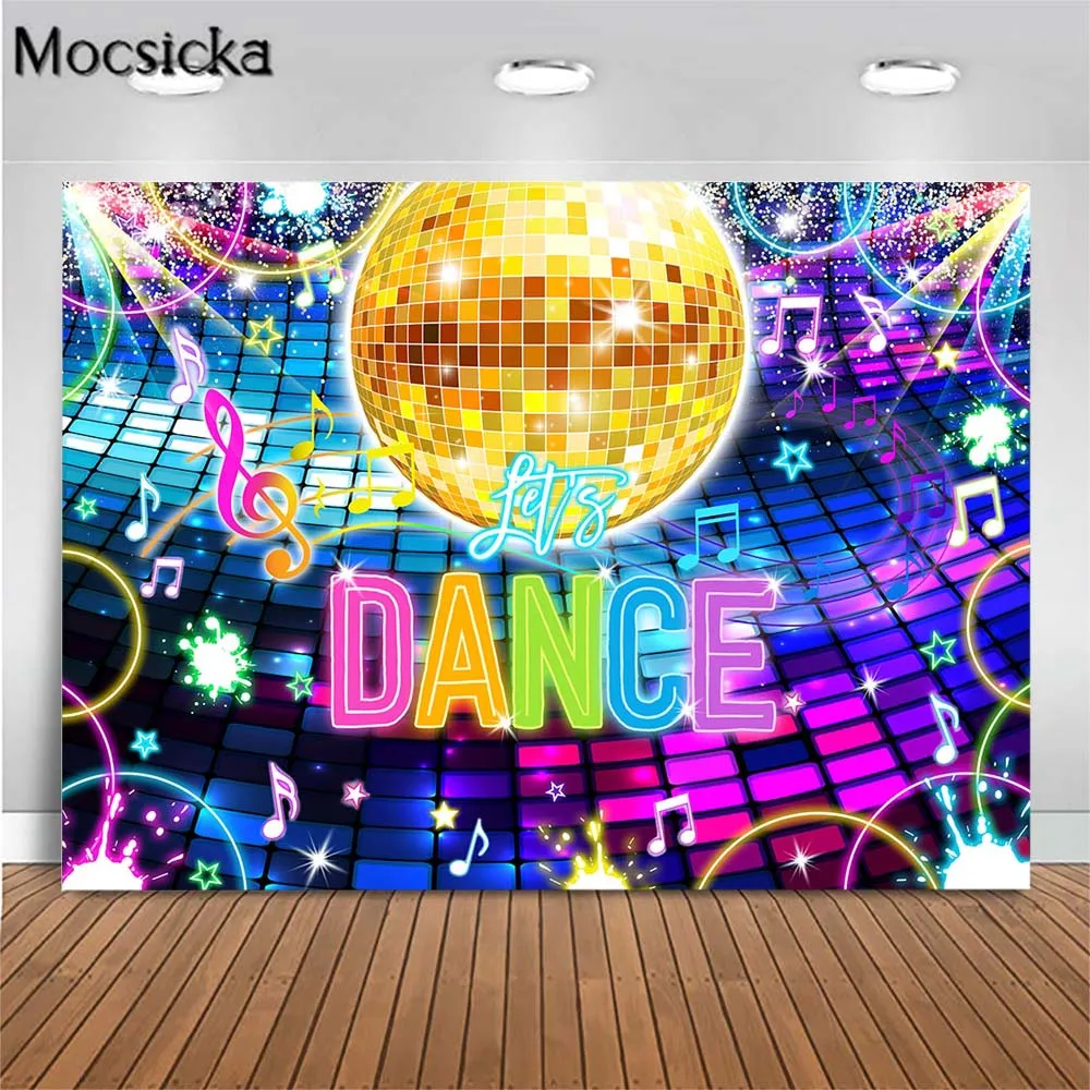 Mocsicka Let's Dance Adult Birthday Backdrop Disco Ball Neon Lights Retro 70s80s Dance Party Photo Background Studio Shoot Props