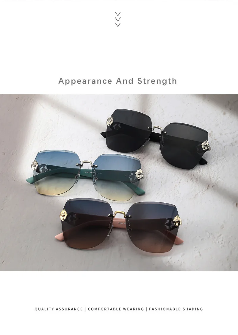 2025 Neue Große Rahmenlose Luxus-Sonnenbrille für Damen UV-Schutz Modische Kleine Sonnenbrille (DS-2402) – Detail 2