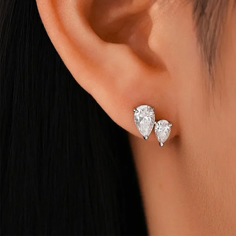 FCGJHW Double Pear Cut Moissanite Stud Earrings S925 Silver 2-Stone Waterdrop Ear Studs for Women Daily Wear Jewelry Gifts 2026