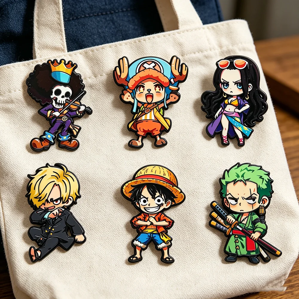 6-teiliges ONE PIECE Cartoon-Charakter-Broschen-Set Q-Version, einschließlich Monkey D. Luffy, Roronoa Zoro, Sanji, Brook, Geschenk für Freunde