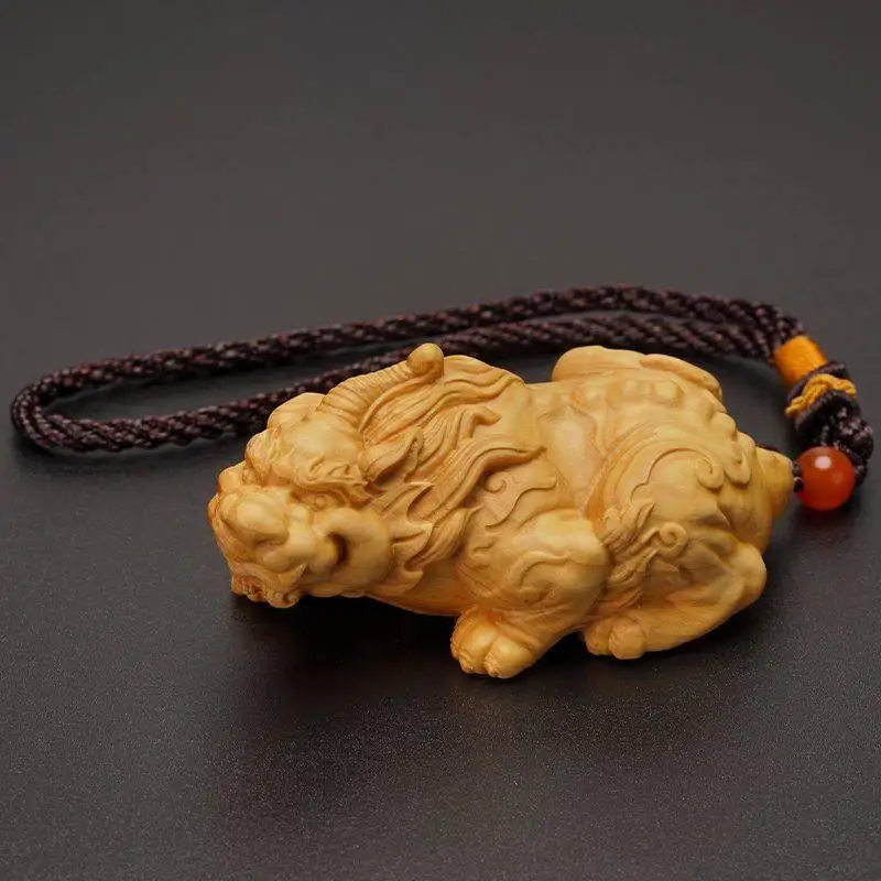 Taihang Thuja Wood Carved Ornament Solid Wood Hand Carved Pi Xiu Beast Figurine Decorative Art Piece Collectible Gifts