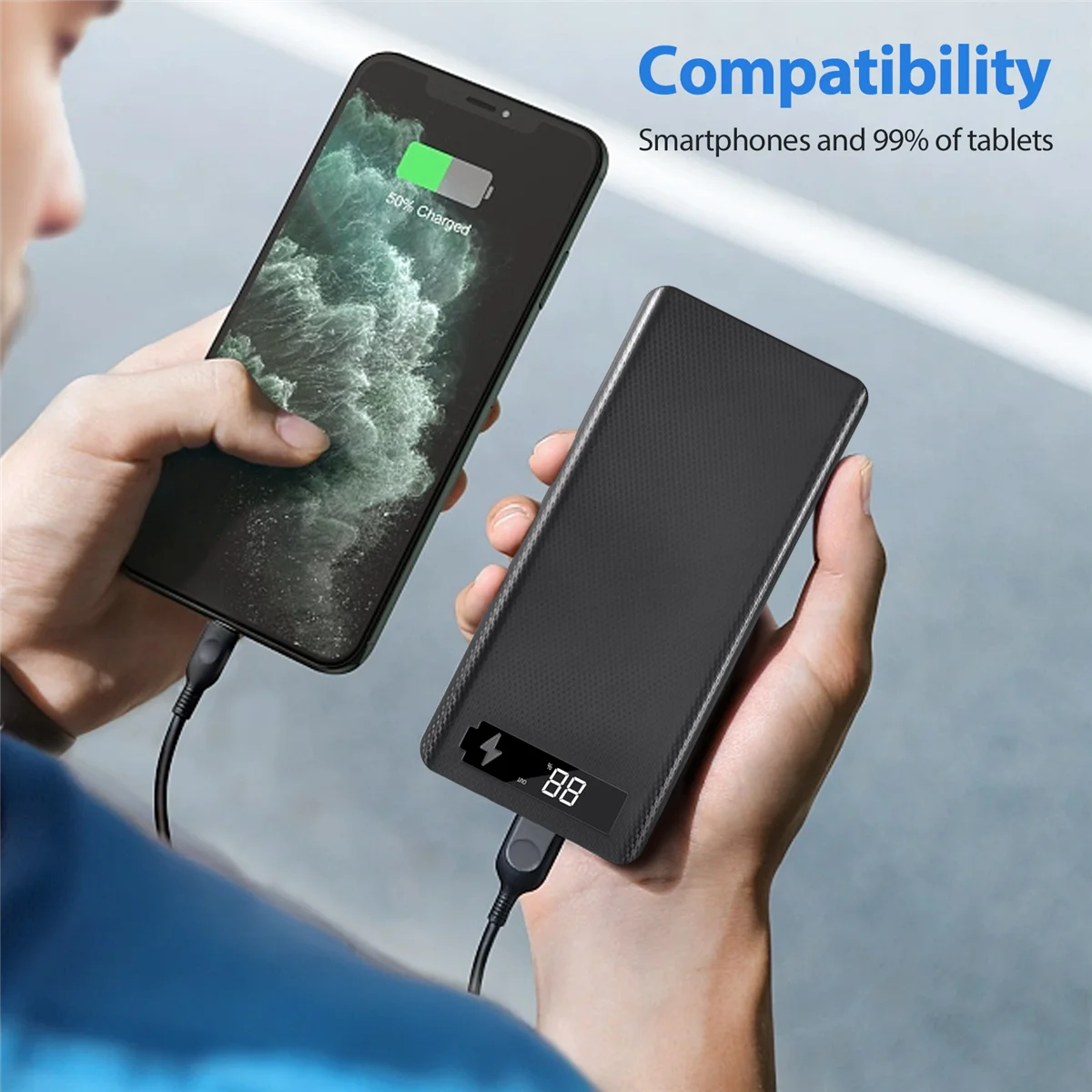 حافظة باور بنك مع شاشة عرض رقمية ، شاحن هاتف محمول ، حامل بطارية ، أسود ، USB مزدوج ، 5 فولت ، 8x18650