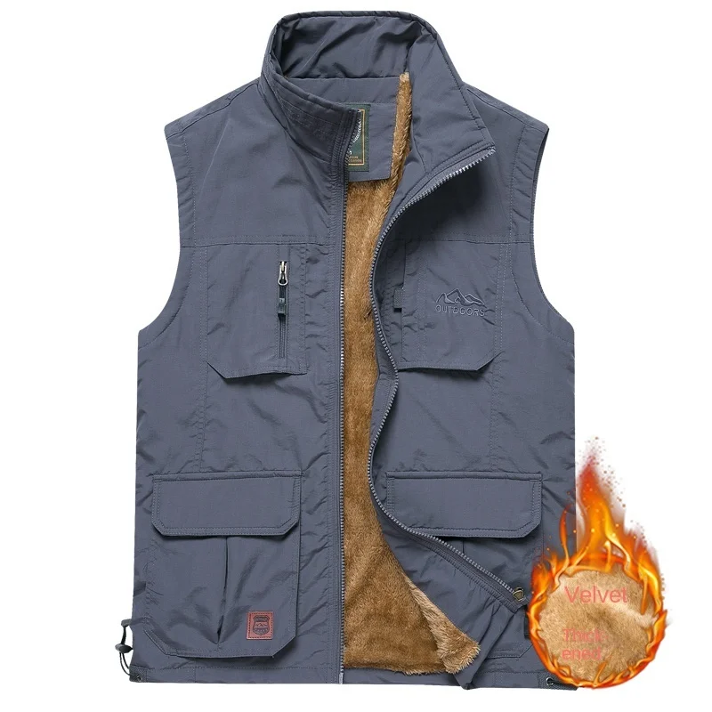 Men\'s Clothing Free Shipping Motorcyclist Vest Big Size Clothes Sleeveless Jacket Coat Winter Work Waistcoat MAN Multi-pocket