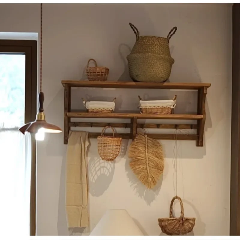 All solid wood home baffle rack coat hook coat rack wall porch bedroom baffle rack wabi sandy wind storage