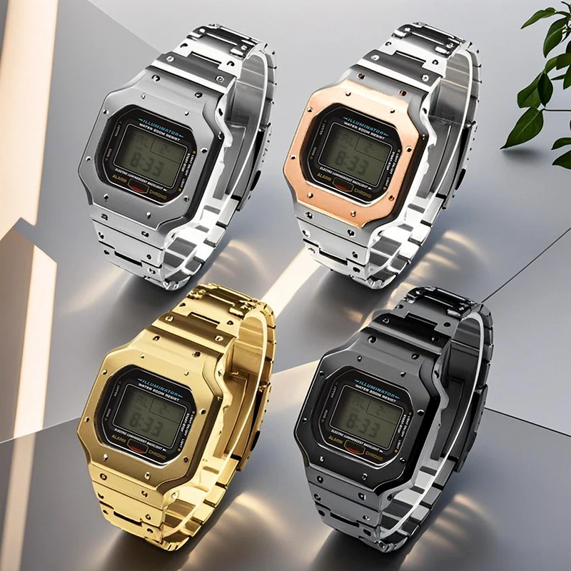 DW5600 طقم عصري الفولاذ المقاوم للصدأ حزام الساعات ل كاسيو G-SHOCK GW-B5600 DW-5600 الرجال تعديل حزام ساعة سيليكون الحافة المعدنية