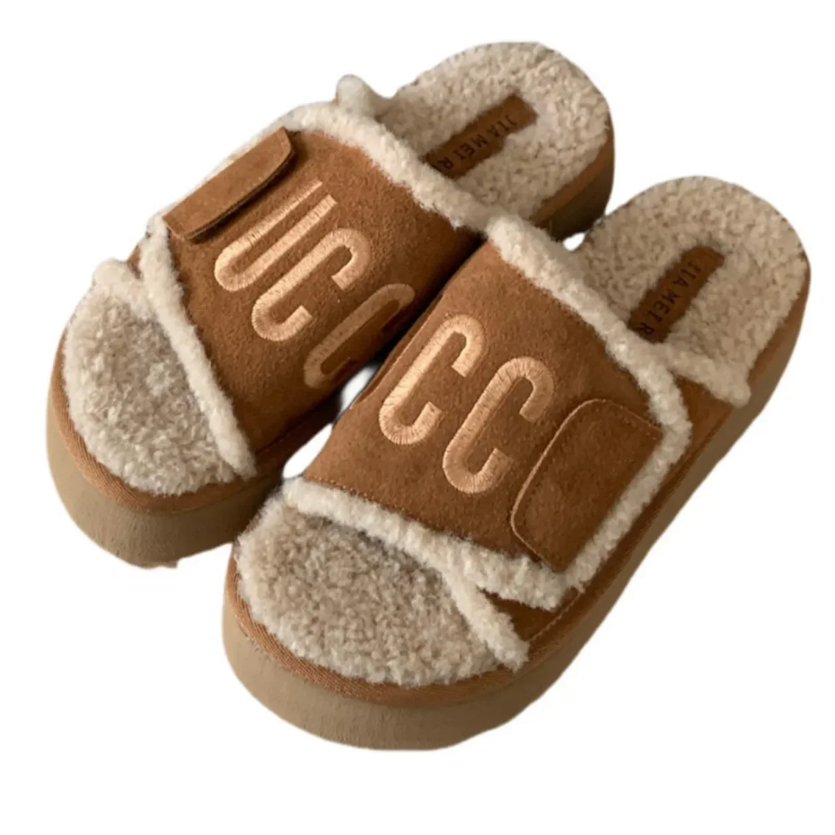 Women's Thick Bottom Slip-On Slippers Indoor Outdoor Wear Winter New Style Embroidered Anti-Slip Home Cotton Slippers Waterproof