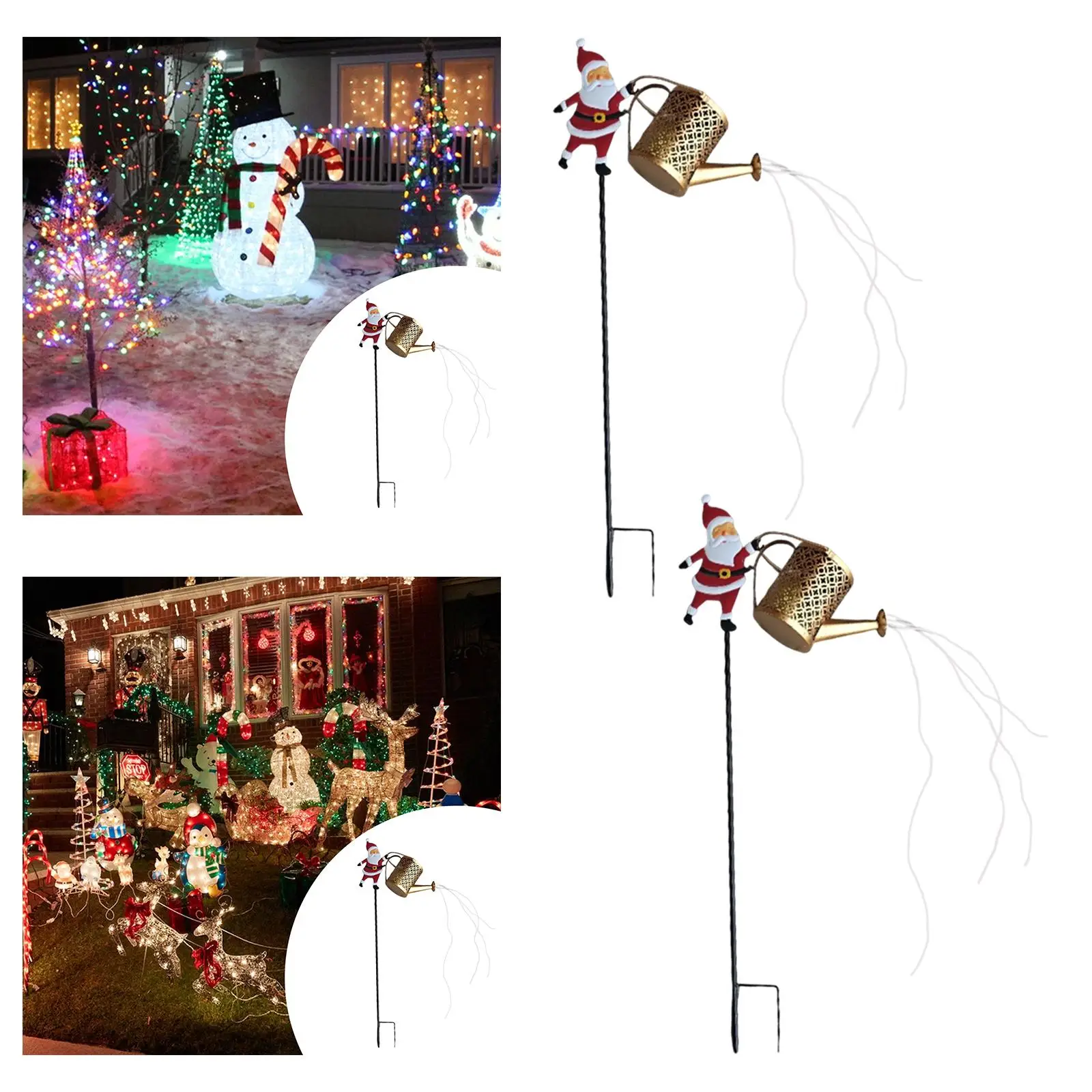 Solar Santa Watering Can Light Hanging Lantern Waterproof Garden Decor Lamp for Festive Backyard and Lawn