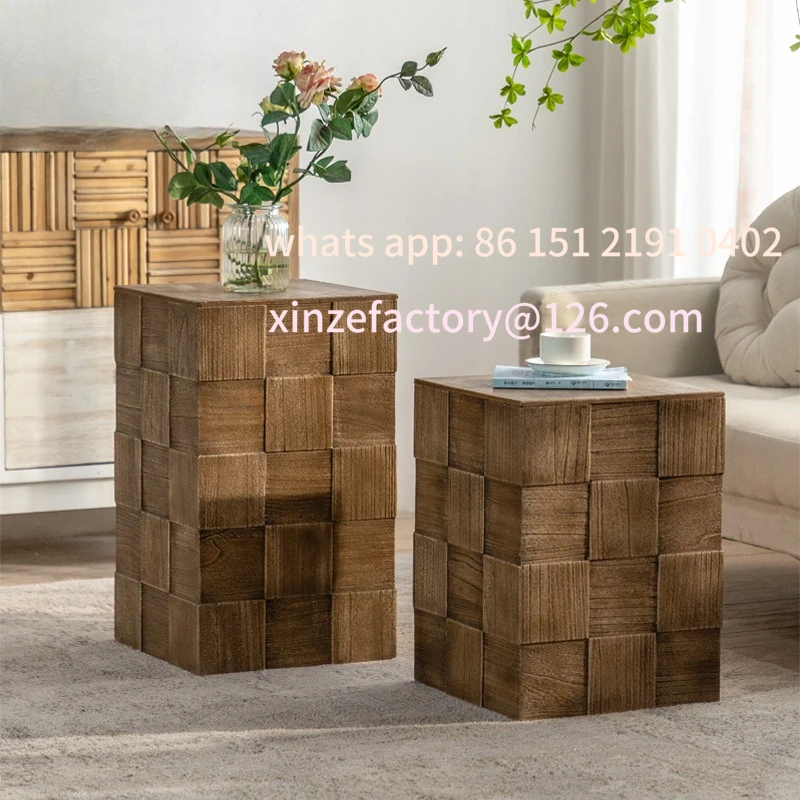

Customizable American retro style solid wood coffee table wabi wind living room sofa side table storage corner bed