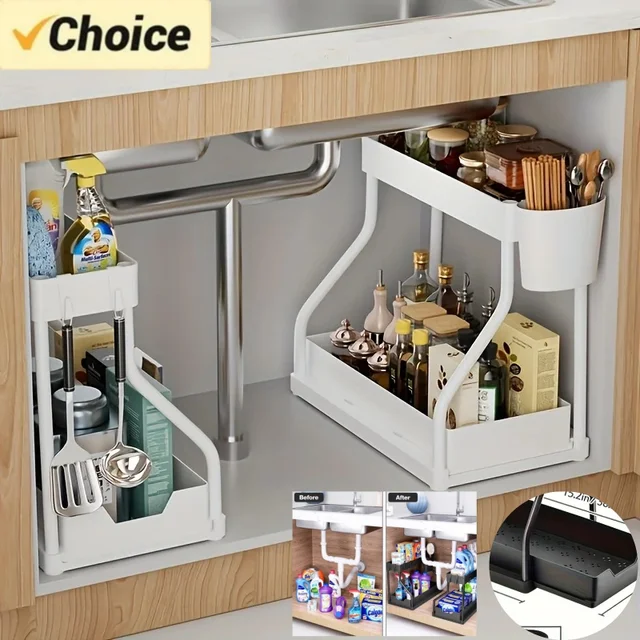 Space Saving 2 Tier Under Sink Organizer Pull