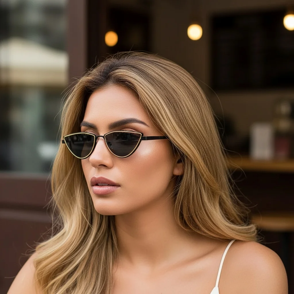 Dreieckige Cat-Eye-Sonnenbrille mit ausgehöhltem High-End-Feeling im neuen Stil einer personalisierten Sonnenbrille. Trendige Metall-Sonnenbrille