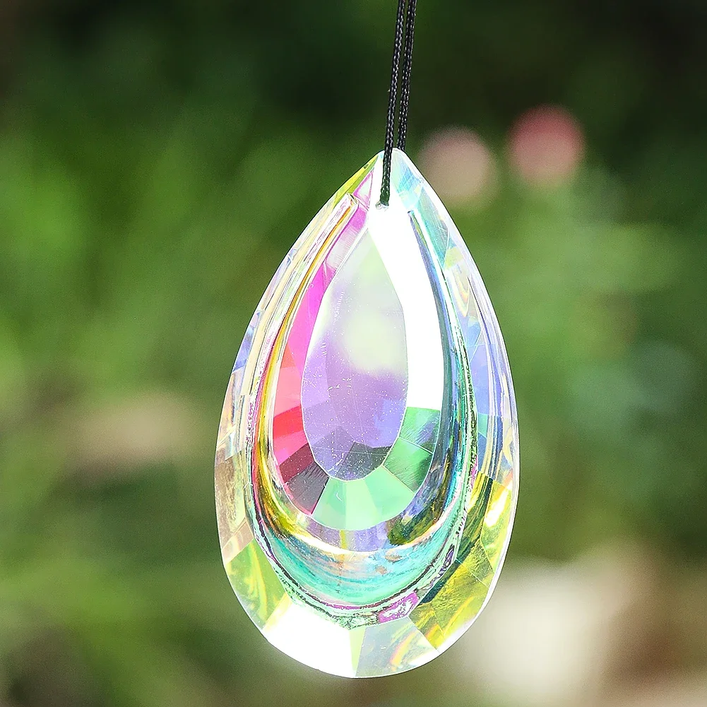 75mm AB Color Double Layer Water Droplets Faceted Prism Glass Crystal for Chandelier Lamp Dangle Parts Rainbow Sun Catcher Decor