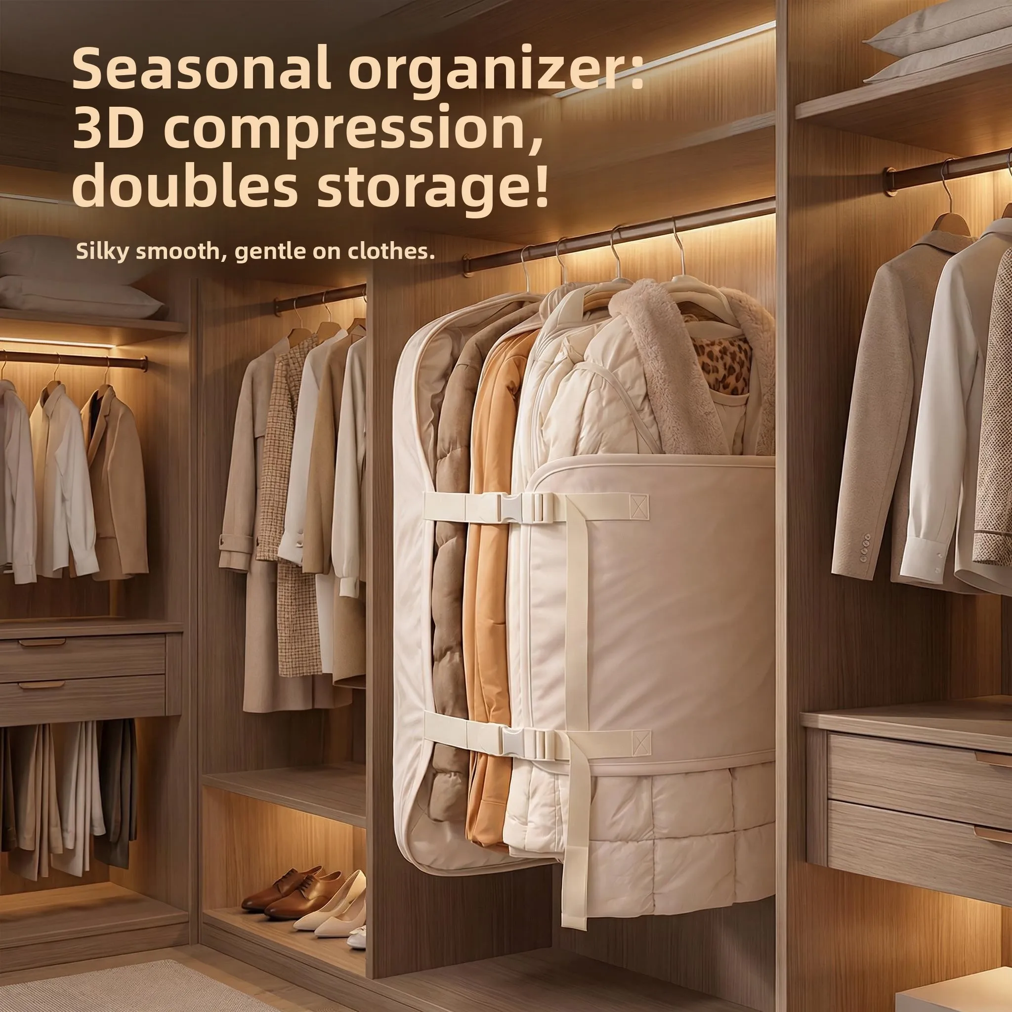 

Closet Clothes Storage Bag Dustproof Compression Board Large Coat down Jacket Organizer European Style Home Use Pure Color