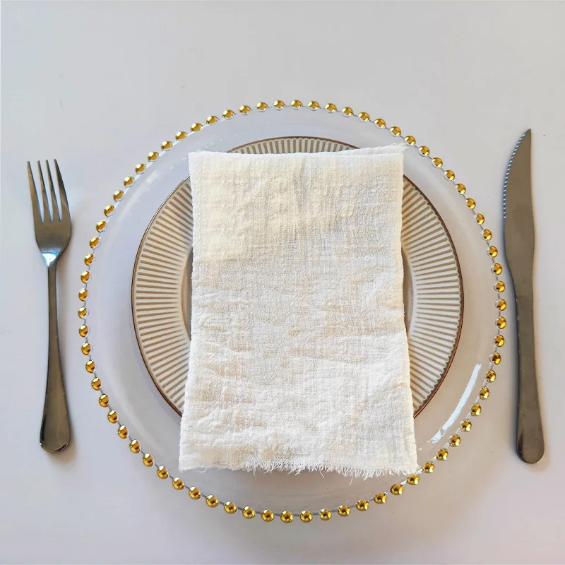 20pcs 32x32cm Cotton Cloth Napkins Gauze Napkin with Fringe for Home Dinners Party Weddings Banquets Dinning Decor