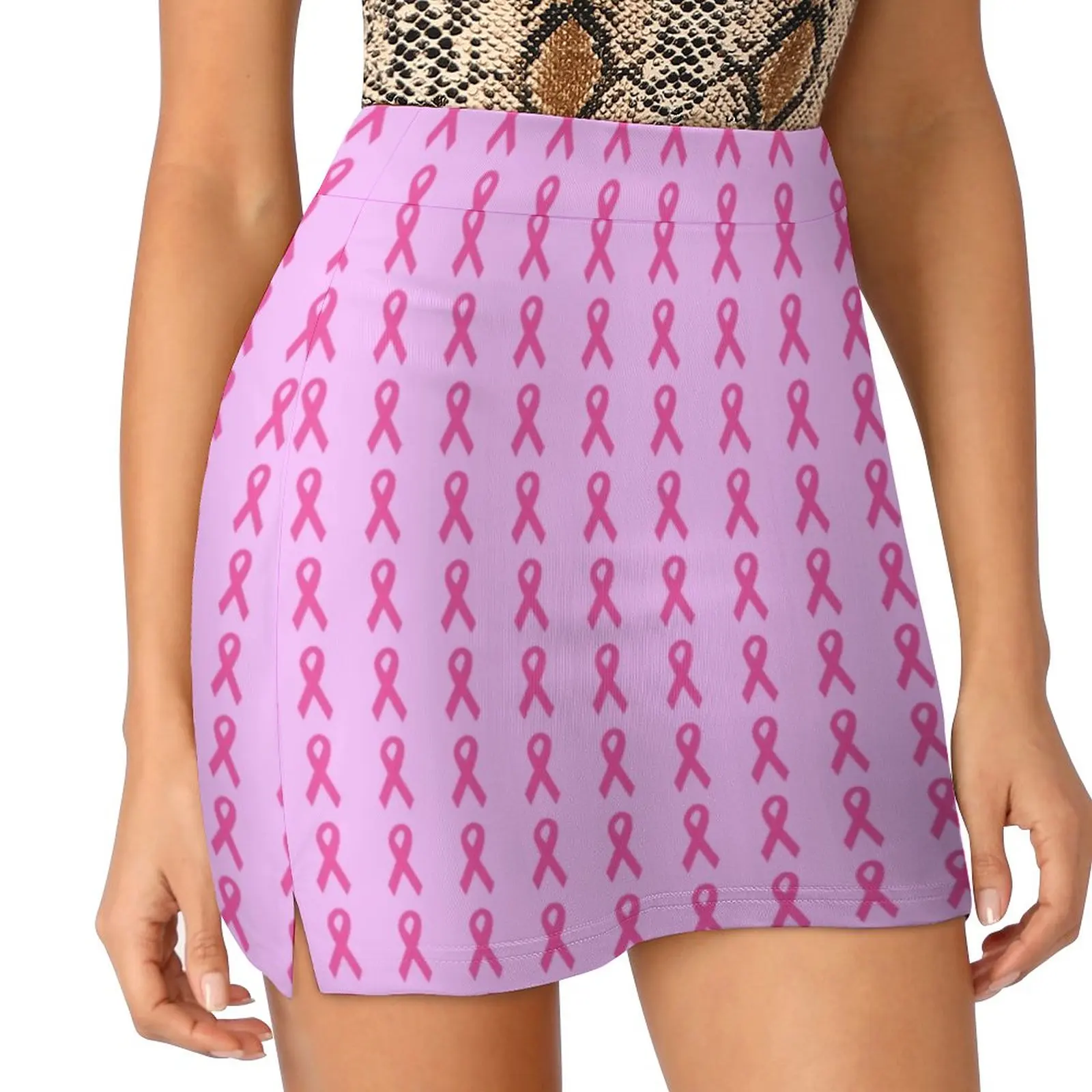 Dark Pink Ribbons On Light Pink Women's skirt With Hide Pocket Tennis Skirt Golf Skirts Badminton Skirts Running skirts Ribbon