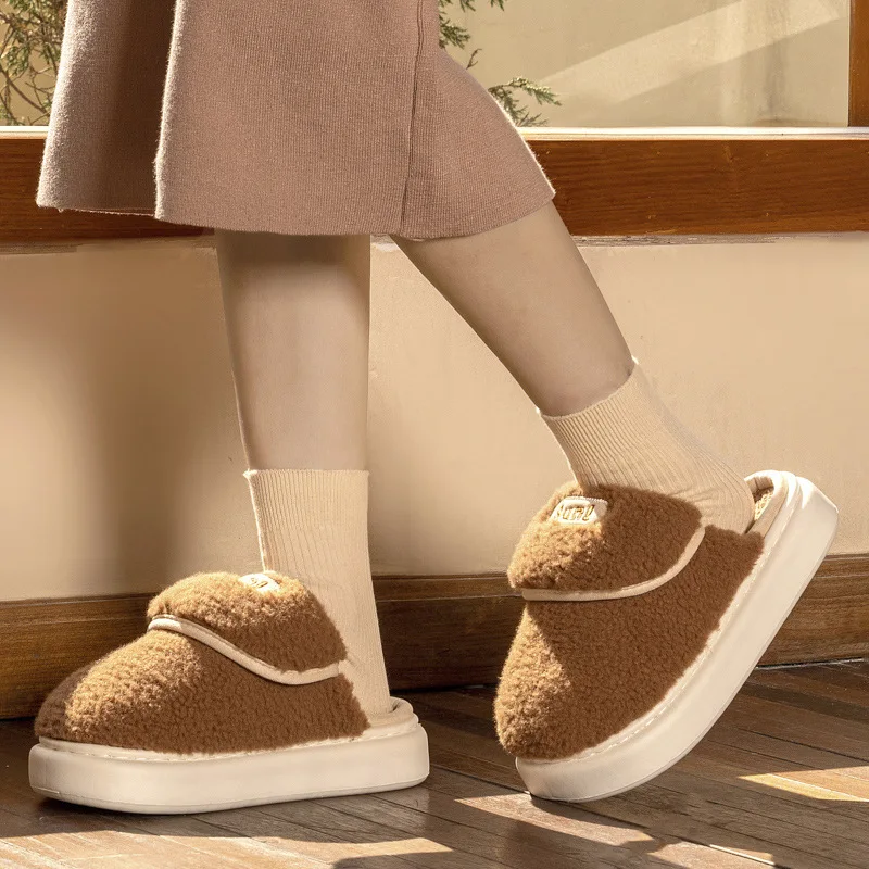 

Winter Minimalist Home Cotton Slippers Women Men Indoor Warmth And Comfort Thick Sole Anti Slip and Warm Plush Slippers