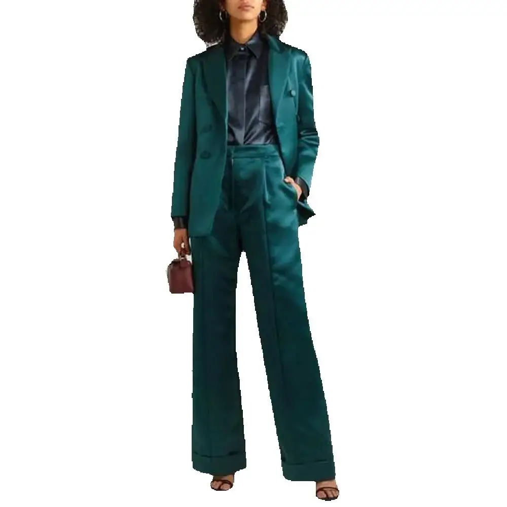 Elegant Vintage Suits for Women Double Breasted Notch Lapel 2 Piece Jacket Pants Female Clohting Slim Fit Office Blazers Sets