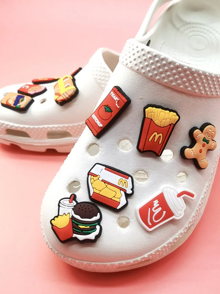 Kawaii Hamburger Fries PVC Shoe Charms Clog Ornaments Accessories Shoe Buckle Diy Decorations Fit Bracelet Adult Kids Xmas Gift