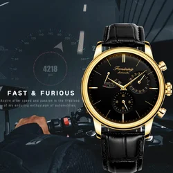 FORSINING Automatic Movement Mechanical Watches for Men Power Reserve Indicator Calendar Leather Belt Mens Watch Reloj Hombre