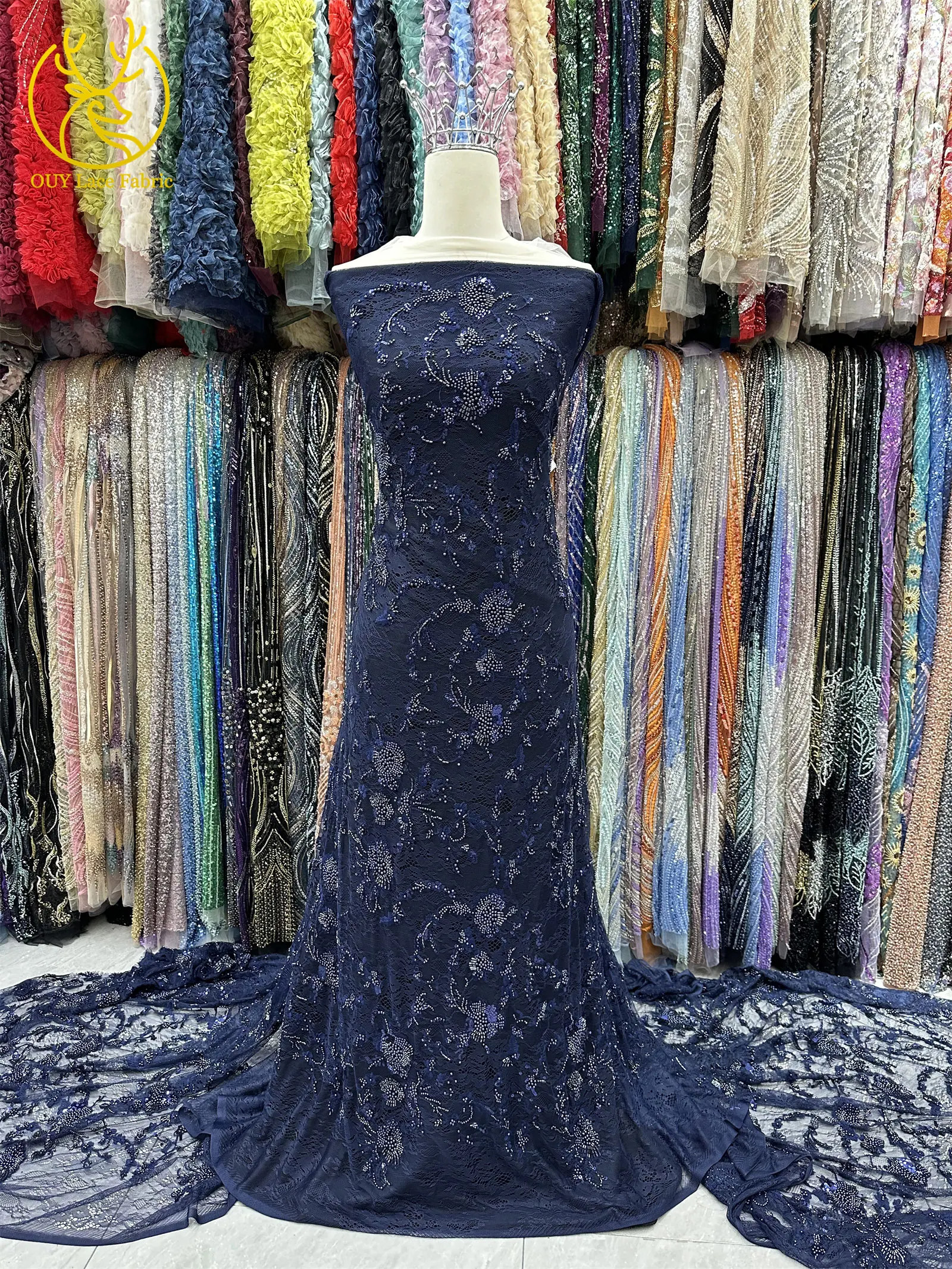 Afrikanischer Spitzenstoff, französische Kordelstickerei, Perlen, Pailletten, Tüllnetz für Damen, Hochzeit, Party, Kleid, Nähen, hohe Qualität, 5 Yards – Detail 6