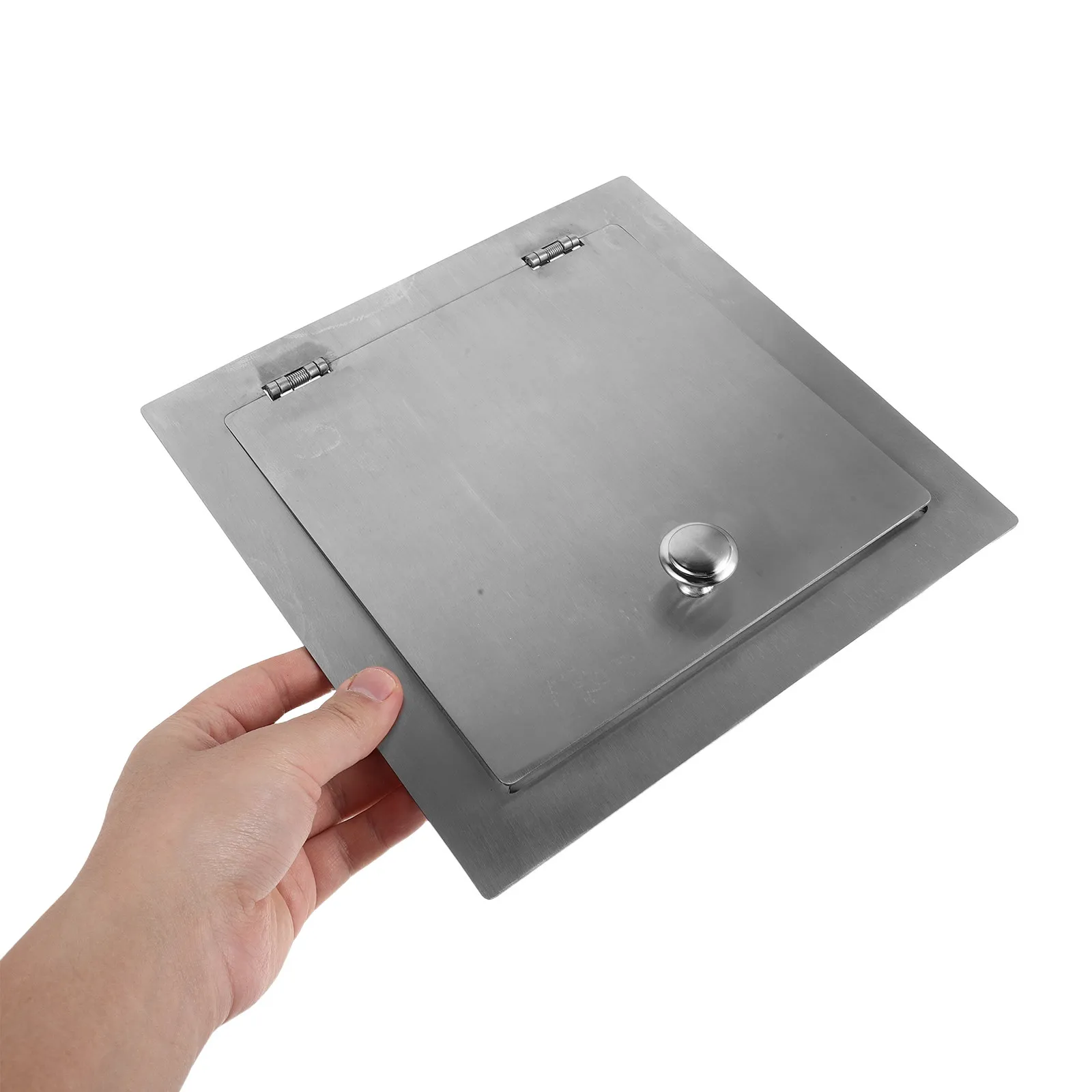 Stainless Steel Recessed Trash Can Lid 9.45 Inch Square Embedded Countertop Trash Chute Cover for Kitchen Bathroom Built-in