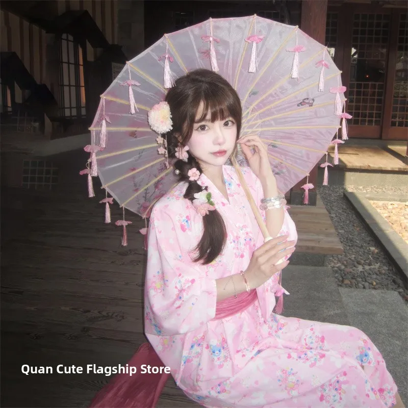 

Розовое кружевное кимоно для женщин, новое, для фотосессий в студии, романтический нежный костюм самурая для девушки, костюм на Хэллоуин