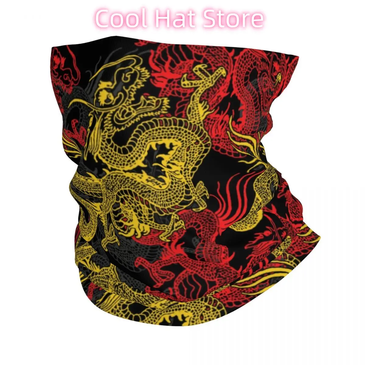 Bandana con diseño de dragón chino dorado personalizado, polaina para el cuello para esquí, correr, hombres y mujeres, bufanda envolvente, diadema mítica Oriental más cálida