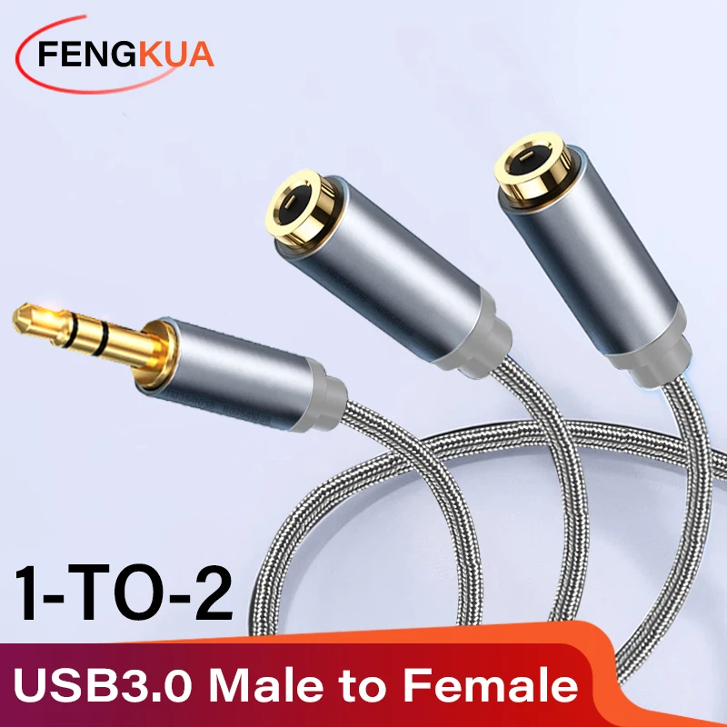 3.5mm Audio Splitter Extension Cable Jack 3.5mm 1 Male to 2 Female Mic Y Splitter for Laptop Headphone Aux Cable Adapter