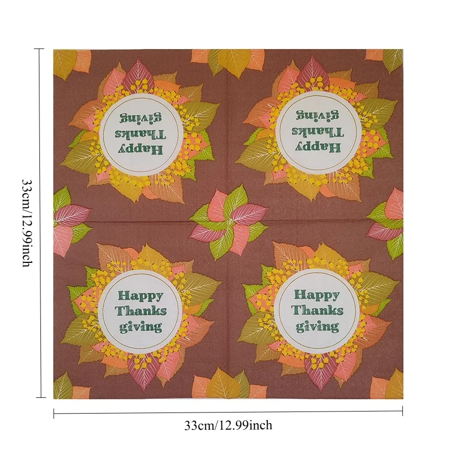 مناديل مطبوعة لعيد الشكر - تصميم شكرًا سعيدًا مع أوراق القيقب الخريفية والتوت لمستلزمات ديكور طاولة العطلات