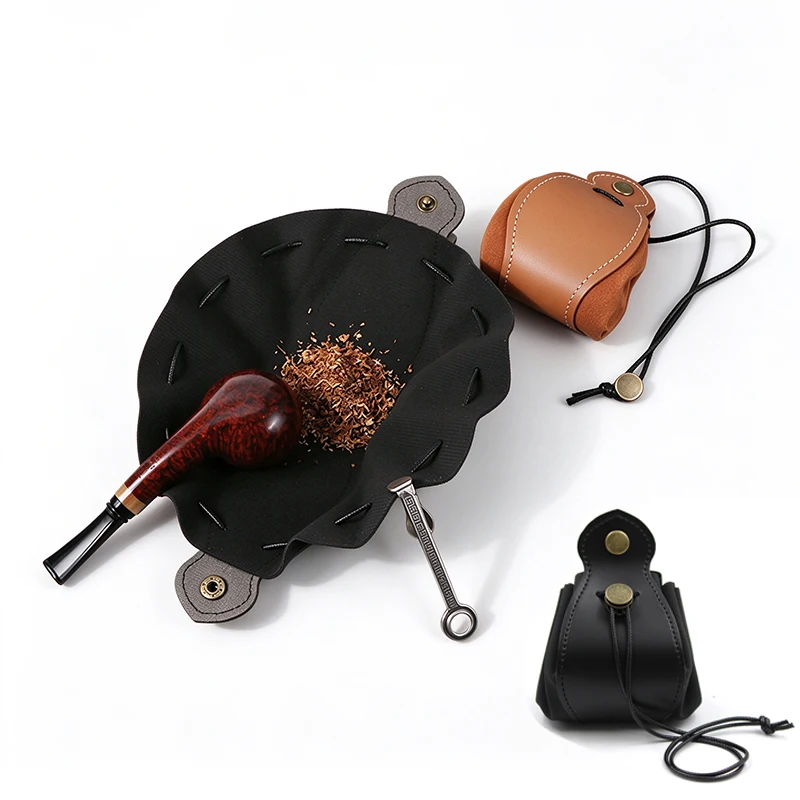 New Pu Leather Straw Bag With Braided Strap And Snap Closure For Holding Tobacco. Men'S Outdoor Smoking Accessory Storage Bag