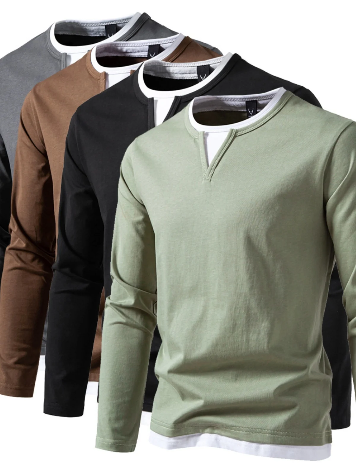 

Men's Double Layer Base irt Fake Two-Piece Cross-Border Long Sve V-Ne T-irt Modern Sle Casual Wear All Seasons