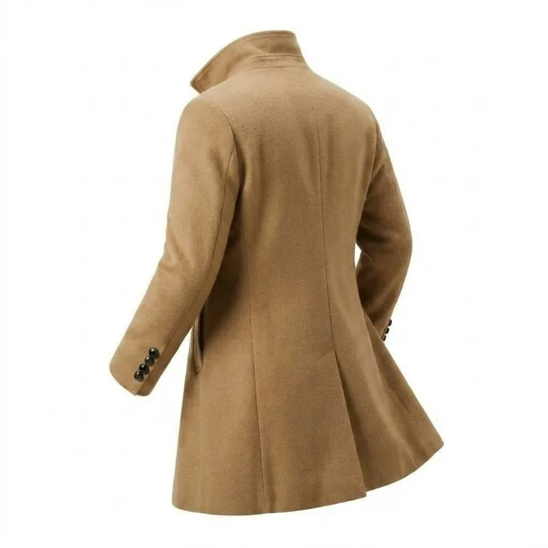 KIDWHXR Men Overcoat Autumn Winter Simple Solid Double-breasted Man Wool Blends Jacket Windproof Long Sleeve Male Casual Coat