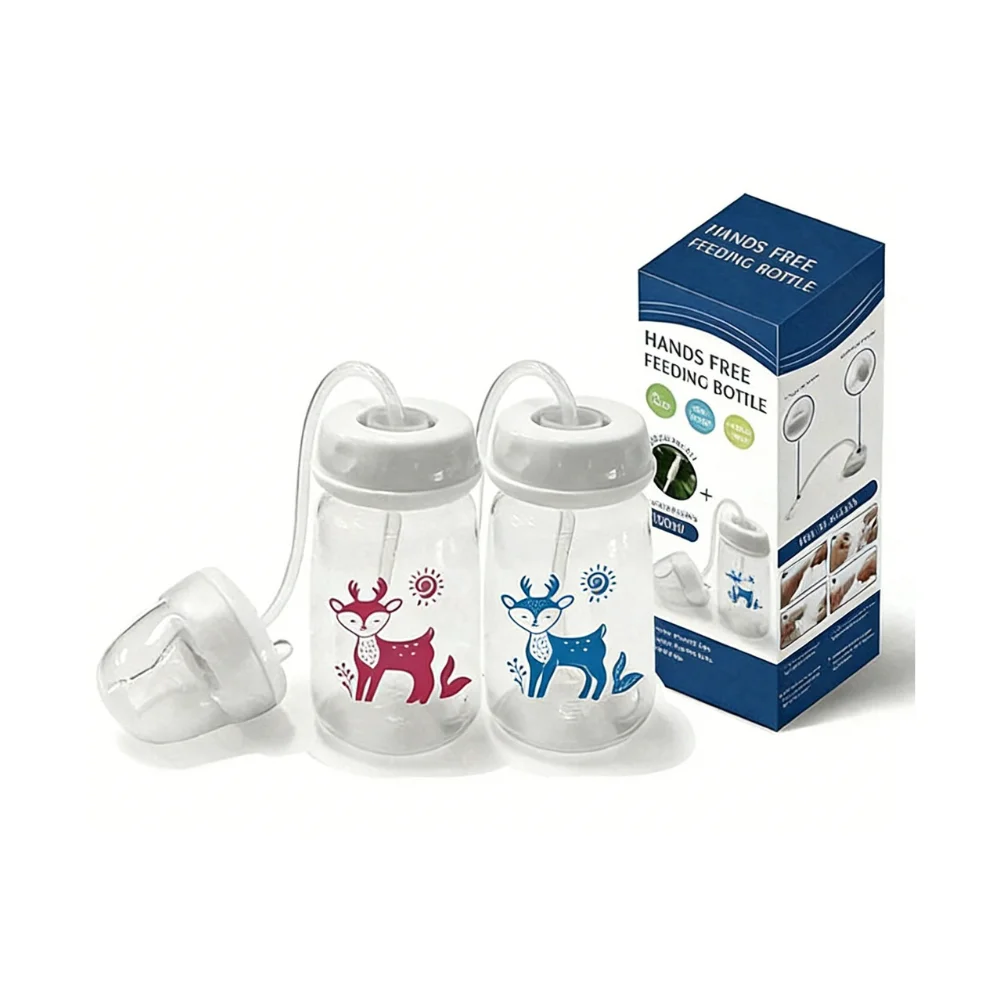 Biberón Manos Libres Multitamaño con Pajita, Diseño Anti-Asfixia, 150/240/300ml Opcional, Alimentación Nocturna Manos Libres