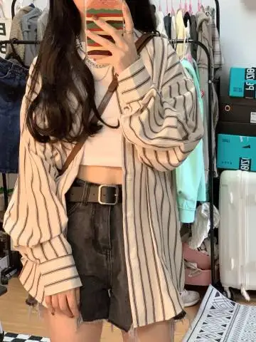 

Женская полосатая свободная рубашка с длинным рукавом, весна-лето, новый стиль, корейская версия, с защитой от солнца, для повседневной носки, ветрозащитная