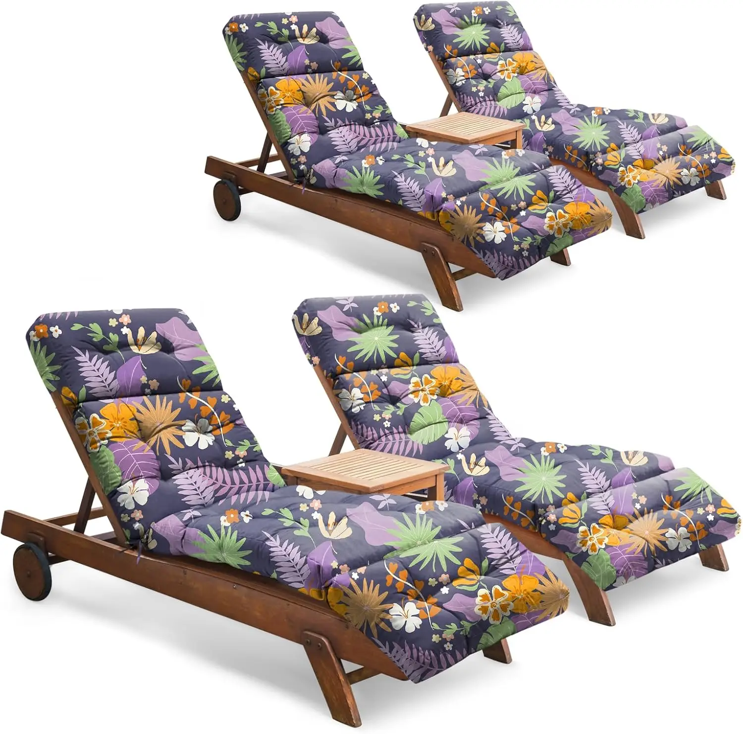 

Outdoor Chaise Lounge Chair Cushion Set of 4, Waterproof 74.4x22x4.7' Memory Foam, Purple Floral Leaf