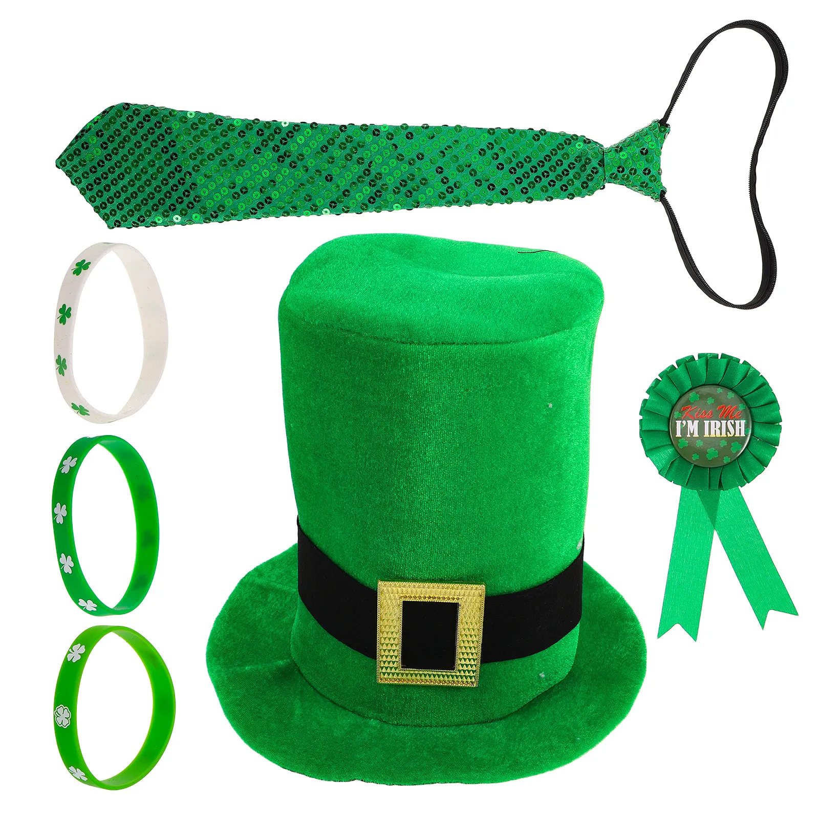 1Set St Patrick Day Costume Accessories Green Shamrock Hat Tie Bracelet Party Supplies Festive Costume Kit Party Props