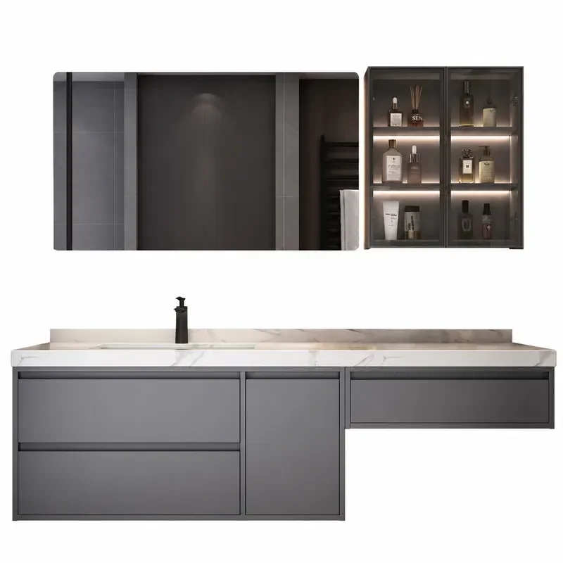 M204 Light Luxury Solid Oak Bathroom Vanity Cabinet with Basin and Smart Mirror Storage Unit for Modern Home Bathroom Decor