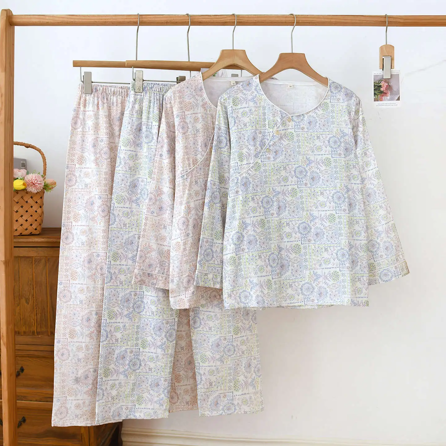 

Национальный стиль 2026, весенняя одежда для сна, одежда для женщин, хлопковые модные домашние пижамы с длинными рукавами и принтом для женщин