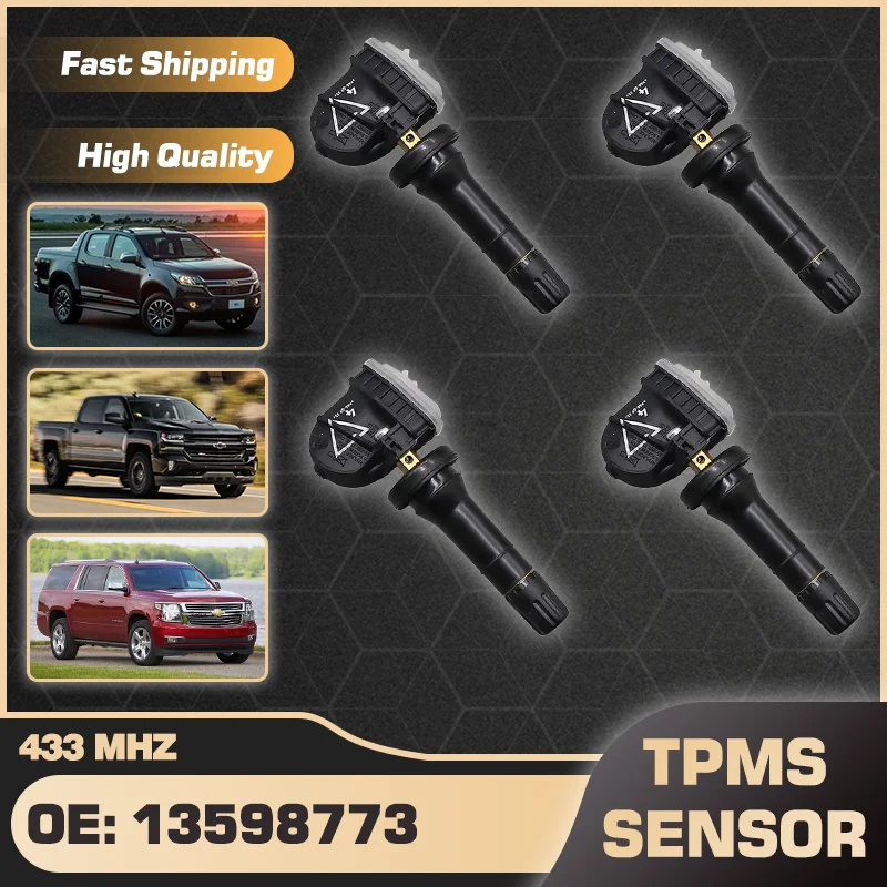 1/4PCS เซ็นเซอร์ความดันยาง TPMS 13598773   433 MHz สําหรับ Chevrolet S10 2017-2019 Chevy Silverado 2015-2019 Chevy Suburban 2016-2018