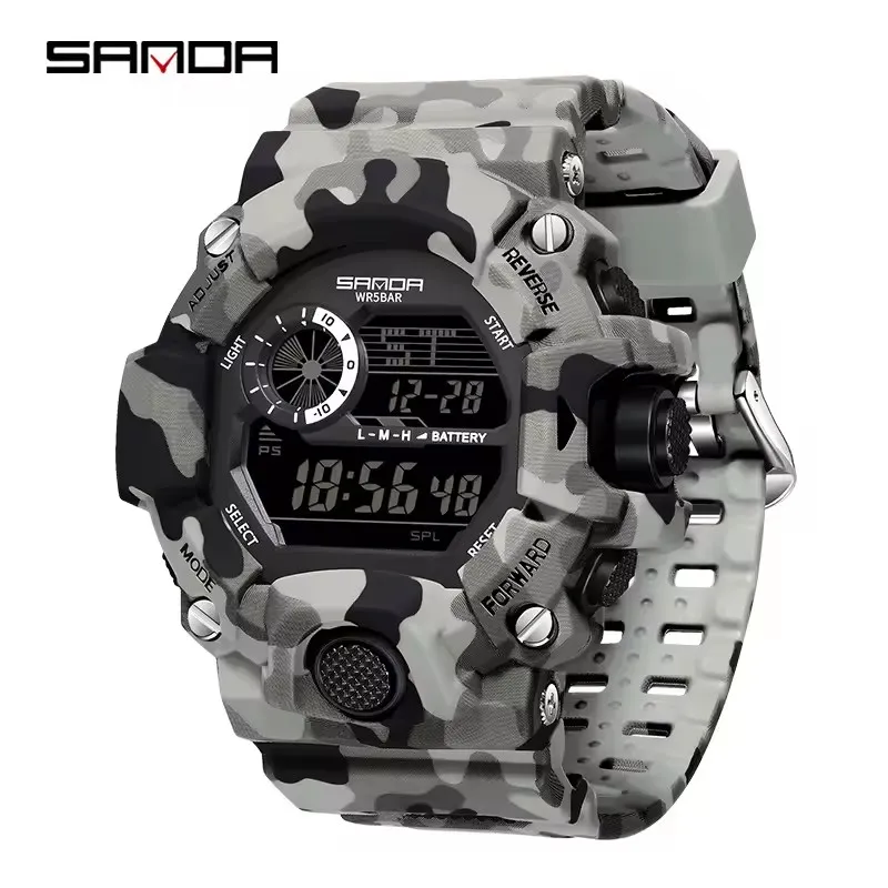 Sanda 2183 estudante relógio eletrônico moda militar camuflagem à prova dwaterproof água luz noturna esportes ao ar livre pulseira de silicone relógio masculino