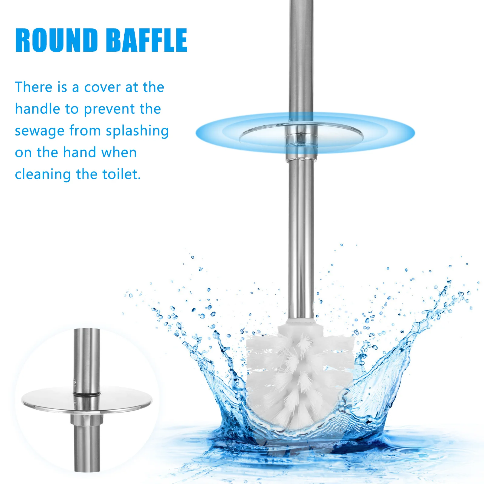 

Stainless Steel Toilet Brush Round Bristle Holder Long Handle Prevent Splash Bathroom Cleaning Tool Deep Groove Scrubber Toilet
