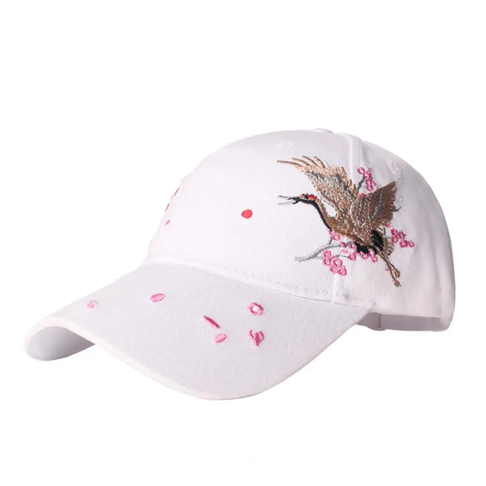 Baseball Cap Wide Brim Buckle Closure Sun Protection Adjustable Chinese Style Bird Flower Embroidery Outdoor Women Hat