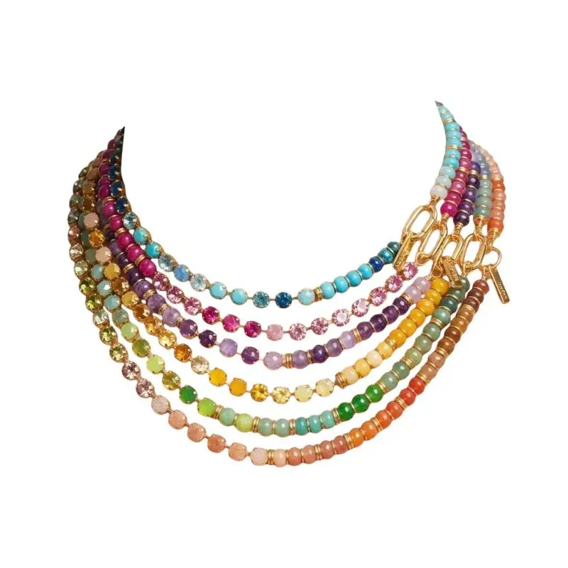 3 Tier Zircon Choker Necklace Fashion Rainbow Beads Design Jewelry for Girls Weekend Outing Wear Accessory