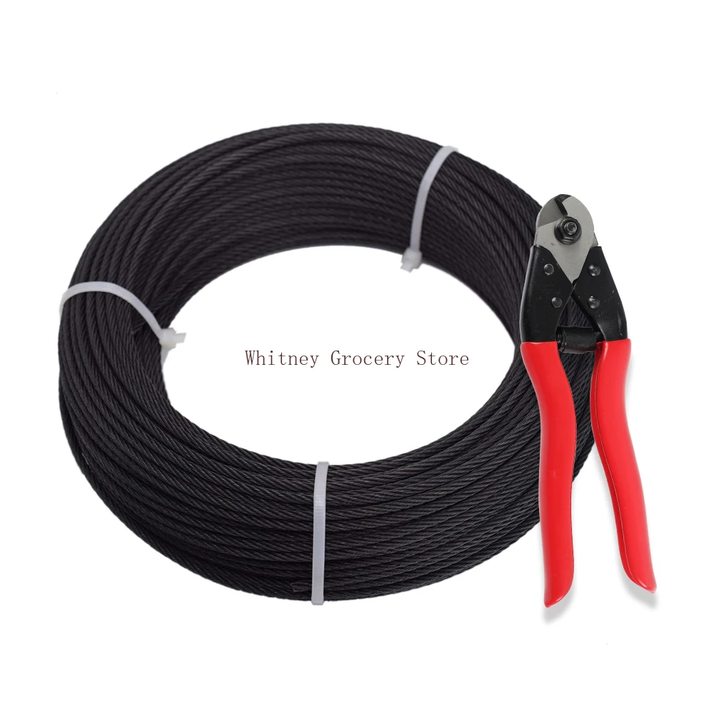 

100 м черного троса из нержавеющей стали T316, 1/8 дюйма, авиационный трос для кабельных ограждений, 7x7, для самостоятельной сборки балясин и лестниц, с резаком