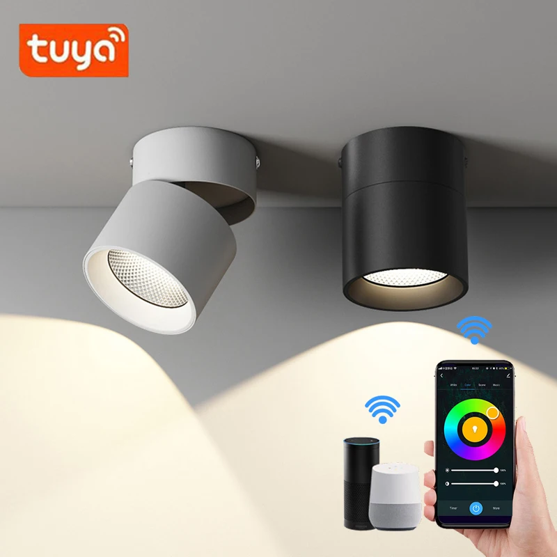 Tuya Smart LED Spotlight, Dimmable Round Downlight, Rotatable Ceiling Light, Works with Alexa and Google Home, AC85-260V, RGBCCT