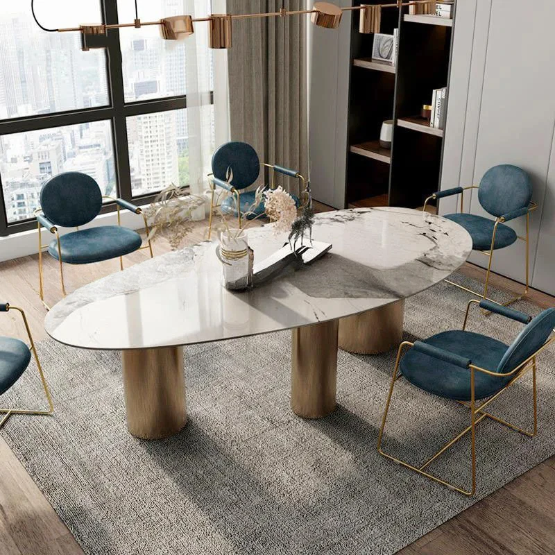 

Oval Slate Dining Table And Chair Combination For Large Family Modern Minimalist Light Luxury Villa Kitchen Table